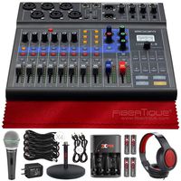 Zoom LiveTrak L-8 Portable 8-Channel Digital Mixer and Multitrack Recorder + SR360 Stereo Headphones, Q6 Microphone, Xpix Batteries W/Travel Charger, Xpix 6" Mic Stand & Deluxe Accessory Bundle
