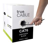 Cat6 Riser (CMR), 1000ft, Black, 23AWG 4 Pair Solid Bare Copper, 550MHz, ETL Listed, Unshielded Twisted Pair (UTP), Bulk Ethernet Cable, trueCABLE
