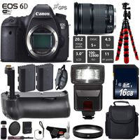 Canon EOS 6D DSLR Camera with 24-105mm is STM Lens + Professional Battery Grip + UV Protection Filter + Flash + Extra Battery + Case + Wrist Strap + Tripod + Card Reader