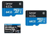 Lexar 64GB microSDXC UHS-I 633X High-Performance Memory Card - 2 Pack + Microfiber Cloth