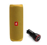JBL Flip 5 Waterproof Portable Wireless Bluetooth Speaker Bundle with 2-Port USB Car Charger - Yellow