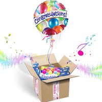CONGRATULATIONS INFLATED HELIUM BALLOON CELEBRATION GIFT PACKAGE | Includes Coordinating Customizable Greeting Card | Floats Out of The Box and Plays a Happy Jingle When Opened by Balloons in the Box