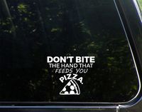 Don't Bite The Hand That Feeds You Pizza - 4-1/2" x 3-3/4" - Vinyl Die Cut Decal/ Bumper Sticker For Windows, Cars, Trucks, Laptops, Etc.