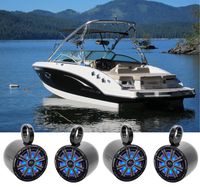 (4) KICKER 45KM84L 8" 1200 Watt Marine Boat Wakeboard Tower Speakers w/LED's KM8
