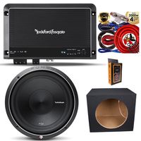 Rockford Fosgate P2D4-12 Prime DVC 4 Ohm 12" 800W Subwoofer with R250X1 Prime 1 CH Mono Amplifier + Amp Kit & Single Sealed Box