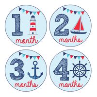 Pinkie Penguin Baby Monthly Stickers - Nautical Theme - Baby Boy - 1-12 Months - Milestone Onesie Stickers -Baby Shower Gift