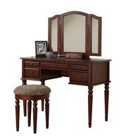Bobkona F4071 St. Croix Collection Vanity Set with Stool, Cherry