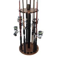 Rush Creek Creations 16 Round Fishing Rod/Pole Storage Floor Rack Dark Walnut Finish - Features Heavy Duty Steel Post - No Tool Assembly