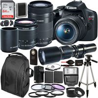 Canon EOS Rebel T7 DSLR Camera with 18-55mm(2727C002 USA), EF-S 55-250mm, 500mm Preset with T-Mount Adapter, Accessory Bundle - Includes: 2X Spare Batteries + Slave Flash + 3PC Filter Kit + More