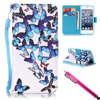 iPod Touch 6 / Touch 5 Case, Firefish [Kickstand] [Shock Proof] Double Protective Case Flip Folio Slim Magnetic Cover with Wrist Strap for Apple iPod Touch 5/6-Butterflies