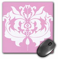 3dRose LLC 8 x 8 x 0.25 Inches Mouse Pad, White Damask Design on Light Pink Background (mp_44162_1)