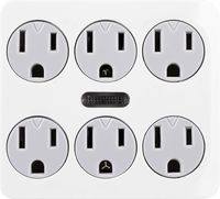 GE 6 Outlet Grounded Power Tap with Guide Light, 3 Prong Wall Adapter, Twist-to-Lock Safety Covers, Automatic Soft Glow Orange Night Light, UL Listed, White, 14470