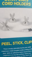 White Bunny Ears Cord Holder Peel Stick Clip 6pk