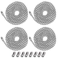 4 pack Beaded Pull Chain Extension,Each Chain Length 39 Inch (1 Meter) with Two Additional Matching Connectors,3.2 mm Diameter Beaded,Silvery