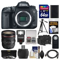 Canon EOS 7D Mark II GPS Digital SLR Camera Body with 24-70mm f/4L IS USM Lens + 64GB Card + Case + Flash + Battery + Tripod + Kit