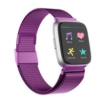 POY Compatible for Fitbit Versa Bands, Replacement for Stainless Steel Mesh Fitbit Versa Lite Bands Metal Strap with Strong Magnet Lock Wristbands for Women Men Purple Small