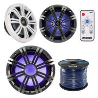Marine Speaker Bunde Kit of 1 Kicker 41KMW104LC 10" 150w Marine Boat LED Subwoofer + Set of 2 Kicker 8" Coaxial Multi Color LED Audio Speakers + Kicker LED Remote Control + Enrock 50ft Speaker Wire