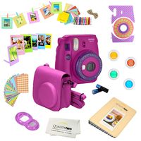 Fujifilm Instax Mini 9 Camera + 14 PC Instax Accessories kit Bundle, Includes; Instax Case + Album + Frames & Stickers + Lens Filters + More(Purple)