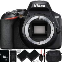 Nikon D3500 DSLR Camera (Body Only) with 9PC Accessory Bundle - Includes 16GB SD Memory Card + 2X Replacement Battery (EN-EL14) + AC/DC Rapid Home & Travel Charger + More (Renewed)