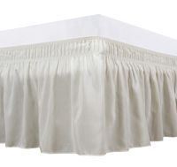 Biscaynebay Wrap Around Bed Skirts Elastic Dust Ruffles, Easy Fit Wrinkle and Fade Resistant Luxurious Silky Textured Fabric Solid Color, Ivory King 15 Inches Drop
