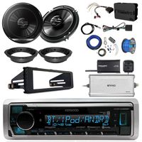 Kenwood KMR-M322BT Marine Bluetooth Radio, 2x Pioneer 6.5 Speakers, Adapters, 4-Ch. Amplifier, Amp Kit, Wiring Kit, Enock Harley Dash Kit, Antenna, 16-G 50 Ft Tinned Wire (Select '98-'13 Harleys)