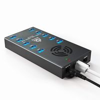 BrovSS- 10 Ports USB 2.0 Hub Aluminum - USB Charging Splitter Hub LEDs with 12V 10A 120W Power Adapter