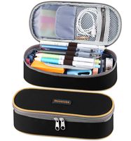 Pen Case, Homecube Big Capacity Pencil Bag Makeup Pouch Durable Stationery Bag with Double Zipper for Business Office, Black