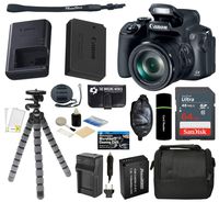 Canon PowerShot SX70 HS Digital Camera with 20MP, 65x Optical Zoom, UHD 4K Video, Wi-Fi & Bluetooth + 64GB Card + Spare Battery & Charger + Grip + Tripod - Complete Accessory Bundle