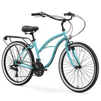 sixthreezero Around The Block Women's 21-Speed Beach Cruiser Bicycle, 24" Wheels, Teal Blue with Black Seat and Grips