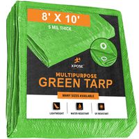 Multipurpose Protective Cover Green Poly Tarp 8' x 10' - Durable, Water Resistant, Weather Resistant - 5 Mil Thick Polyethylene - by Xpose Safety