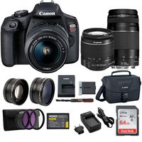 Canon EOS Rebel T7 EF18-55mm + EF 75-300mm Double Zoom KIT + 64GB Card + Bundle