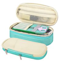 MoKo Large Capacity Pencil Pen Case, Big Capacity Storage Bag Pouch Holder Box, Stationery Organizer with Zippers for Office/School - Beige & Mint Green