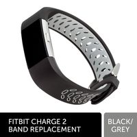 WITHit Designer Silicone Replacement Band for Fitbit Charge 2, Black/Gray - Secure, Adjustable Stainless-Steel Buckle Closure, Fitbit Watch Band Replacement, Sweat-Resistant, Fits Most Wrists