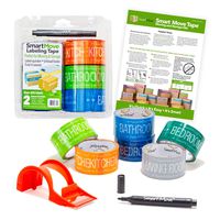 uBoxes Smart Move 2 Bedroom Labeling Tape, 6 Rolls of Color Coded Tape, Dispenser, Marker