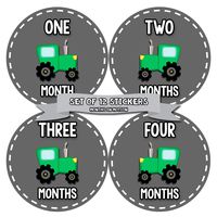 Months in Motion Monthly Stickers for Boy - Monthly Milestone Sticker - 12 Monthly Milestone Stickers - Baby Month Stickers for Infant First Year - Belly Stickers - Tractor Farm