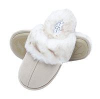 Jessica Simpson Comfy Faux Fur Womens House Slipper Scuff Memory Foam Slip On Anti-Skid Sole (Size Medium, Ivory)