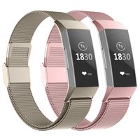 POY Compatible for Fitbit Charge 3 Bands,Replacement Wristbands for Fitbit Charge 3 SE Fitness Activity Tracker, Metal Stainless Steel Bracelet Strap with Unique Magnet Lock for Women Men Cham RoPik S