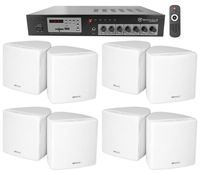 Rockville Commercial Restaurant Bluetooth Amplifier+(8) 3.5" White Cube Speakers