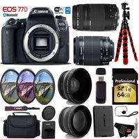 Canon EOS 77D DSLR Camera with 18-55mm is STM Lens & 75-300mm III Lens + UV FLD CPL Filter Kit + Wide Angle & Telephoto Lens + Camera Case + Tripod + Card Reader - International Version