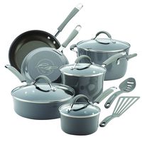 Rachael Ray 16802 Cucina Nonstick Cookware Pots and Pans Set, 12 Piece, Sea Salt Gray