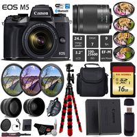 Canon EOS M5 Mirrorless Digital Camera with 18-150mm is STM Lens + UV FLD CPL Filter Kit + 4 PC Macro Kit + Wide Angle & Telephoto Lens + Camera Case + Tripod + Card Reader - International Version