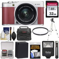 Fujifilm X-A5 Wi-Fi Digital Camera & 15-45mm XC Lens (Pink) with 32GB Card + Battery + Case + Tripod + Flash + Filter + Kit