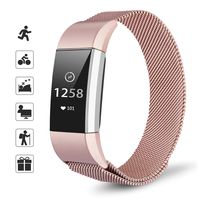 TOMALL Metal Bands Compatible for Fitbit Charge 2,Stainless Steel Metal Replacement Wristband for Women Men (Large, Rose Pink)