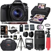Canon 80D DSLR Camera EF-S 18-55mm is STM Kit with EF 75-300mm III Telephoto Lens and Canon Selphy Printer CP1300 Printer (Black), Lexar 64GB U3 Memory Card Bundle