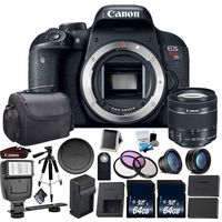 Canon EOS Rebel T7i DSLR Camera with 18-55mm Lens 1894C002 - Bundle with 2X 64GB Memory Cards + 1x 64GB Memory Card + Spare Battery + More