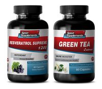 antioxidant Vitamins - RESVERATROL - Green Tea - Combo - Green Tea Supplement - (2 Bottles Combo)