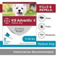 Bayer K9 Advantix II Flea, Tick and Mosquito Prevention for Medium Dogs, 11 - 20 lb, 2 doses