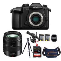 Panasonic LUMIX GH5 4K Mirrorless Camera with 12-35mm Lens,128GB SD Card, Camera Backpack, Shock Mount, Aluminum Tripod and Battery and Dual Charger Bundle (7 Items)
