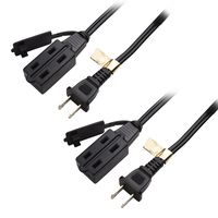 Cable Matters 2-Pack 16 AWG 2 Prong Extension Cord (3 Outlet Extension Cord) with Tamper Guard Black in 6 Feet
