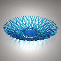 Lacy Glass Art Sea Coral Fruit Bowl Centerpiece in Turquoise Blue Aqua Green